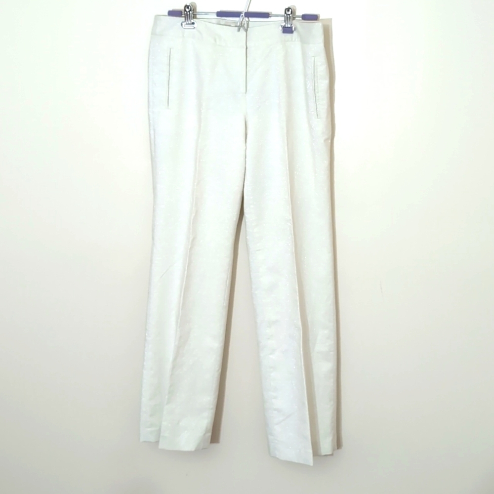 Eci New York| White Shimmering Slacks With Faux Back and Side Pockets